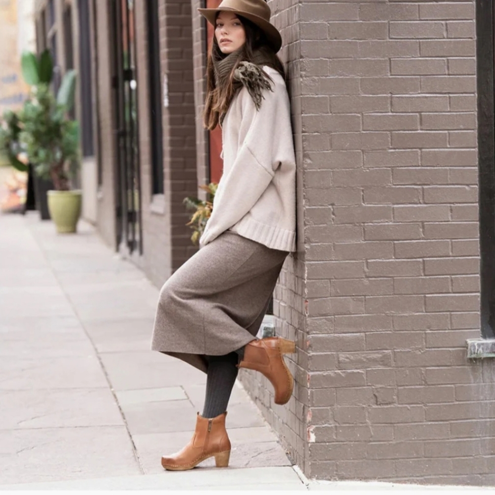 Dansko Ankle Boots 9 Tan Leather Shayna Clogs Scandinavian Boho Chunky New$190